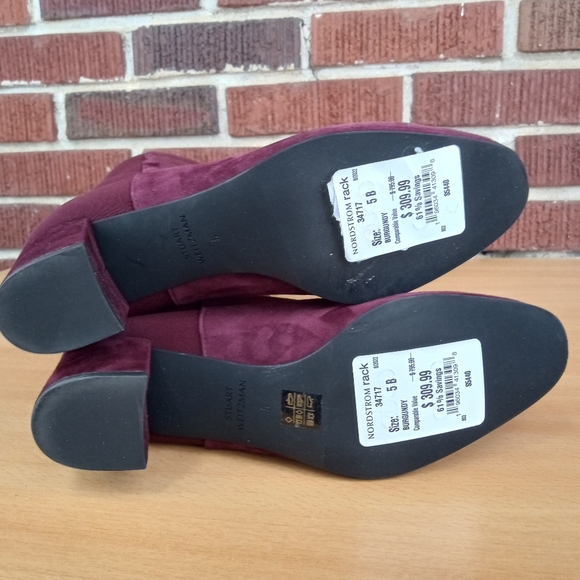 NWT Stuart Weitzman 'Gillian' Knee High Genuine Suede Heeled Boots in Burgundy - Picture 12 of 14